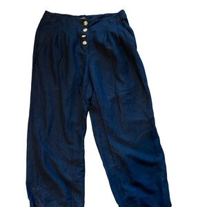 LOFT Navy Wide Leg Pants with brown Buttons